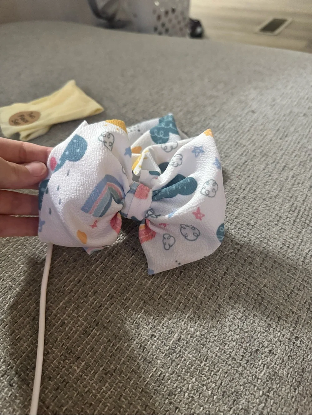 White Rainbow Print Kids Bow Headband